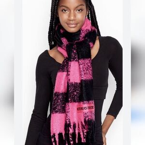 Victoria's Secret Fuschia and Black Buffalo Check Fringe Scarf